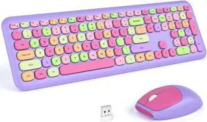 KNOWSQT Wireless Keyboard and Mouse Combo, Pale Purple Full-Sized 2.4G Silent Keycap Colorful Keyboards, USB Dongle Plug Play, for Laptop, Windows, PC, Computer, Desktop