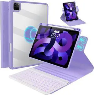 Keyboard Case for iPad Air 11-inch M2 2024/Ipad pro 11/10.9 Inch Air 5th 2022/4th 2020 Case with Keyboard -7 Backlit, 360 Degree Folio Rotatable Magnetic Detachable Cover with Pencil Holder (Purple)