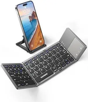 Samsers Foldable Bluetooth Keyboard with Touchpad Portable Wireless Keyboard with Stand Holder, Rechargeable Full Size Ultra Slim Pocket Folding Keyboard for Android Windows IOS Tablet & Laptop-Gray