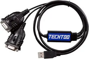 TECHTOO 2 Port Professional FTDI CHIP USB to RS232 Serial Cable DB9 Serial Adapter Converter 9-Pin Male to Male with Hexnuts (W/Hexnuts, 2 RS232 Port)