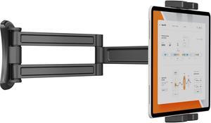 TeQable Tablet Wall Mount, Aluminum Sturdy iPad Wall Mount Holder for 7"-12.9" Tablets, 360deg Swivel Arm, Easy Installation, Perfect for Classroom Gym Kitchen - Compatible w/iPad Pro Air Mini Samsung