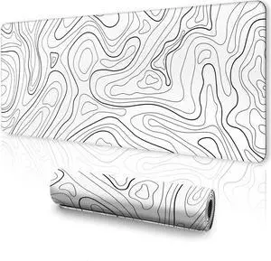 UJoowalk White Mouse Pad, Topographic Mouse Pad Large, Gaming Mouse Pad, XXXL Mousepad, Keyboard and Mouse Pad, Desk Mat, 47.2 x 23.6 in, Minimalist Contour for Office