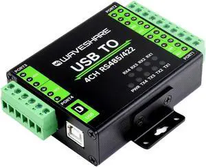 Waveshare Isolated USB to 4-CH RS485/422 Converter with Original FT4232HL Chip, Supports USB to 4-ch RS485 or USB to 2-Ch RS485 + 2-Ch RS485/422, Supports Android, Windows 11/10 /8.1/8 /7, etc.