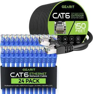 GearIT 24Pack 1.5ft Cat6 Ethernet Cable & 150ft Cat6 Cable