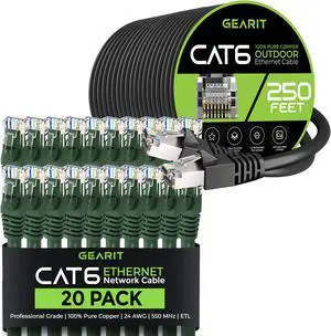 GearIT 20Pack 1ft Cat6 Ethernet Cable & 250ft Cat6 Cable