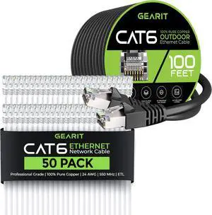 GearIT 50Pack 1ft Cat6 Ethernet Cable & 100ft Cat6 Cable