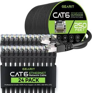 GearIT 24Pack 6ft Cat6 Ethernet Cable & 250ft Cat6 Cable