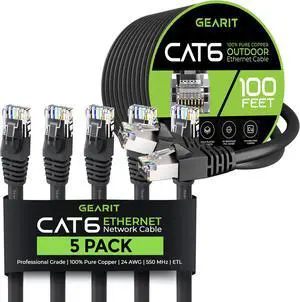 GearIT 5Pack 100ft Cat6 Ethernet Cable & 100ft Cat6 Cable