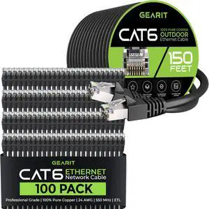 GearIT 100Pack 0.5ft Cat6 Ethernet Cable & 150ft Cat6 Cable