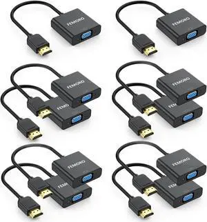 FEMORO HDMI to VGA Adapter 10 Pack, HDMI VGA Cable Converter Adapters Male to Female for Monitor PC Laptop Projector Ultrabook Raspberry Pi Graphics Card Chromebook - Black