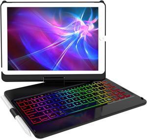 Keyboard Case for iPad 9th Generation,7 Color Backlight iPad Keyboard for 10.2-inch 9th /8th /7th /Air 3/Pro 10.5-inch,360deg Rotatable Protective Cover with Apple Pencil Holder(Black)
