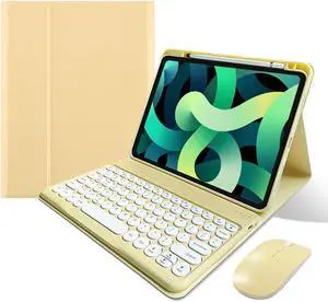 KMXDD Keyboard Case Compatible with iPad 9th 8th 7th Generation Air 3rd Gen Pro 10.5 Keyboard Case with Bluetooth Mouse Round Key Cute Removable Color Keyboard,Yellow