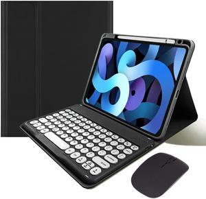 KMXDD Keyboard Case Compatible with iPad 11-inch A16 2025, iPad 10th Generation 10.9 Inch 2022 Case with Bluetooth Mouse Round Key Cute Removable Color Keyboard Cover,Black