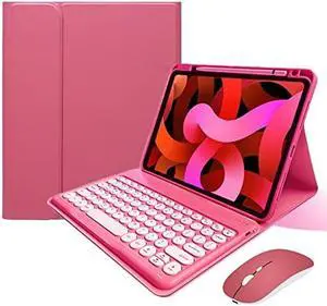 KMXDD Keyboard Case Compatible with iPad 11-inch A16 2025, iPad 10th Generation 10.9 Inch 2022 Case with Bluetooth Mouse Round Key Cute Removable Color Keyboard Cover,Begonia Red