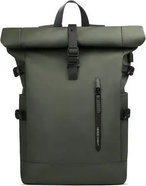 Roll Top Laptop Backpack for Men Women, Expandable Casual Daypack for 15.6 Inch Macbook Water-Resistant Commuter Laptop Rucksack Large Capacity Adjustable 18-27L for Work Business College-Green