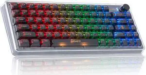 SUEHIODHY 75% Hot Swappable Mechanical Keyboard Wireless Backlit RGB Clear K60 Keyboard with Cherry Profile Shine Through Transparent Keyboard Keycaps Volume Knob for Win/Mac(Black)