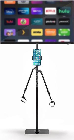 Stick2Training's Extra Tall TV VESA Stand Mount Provides Stability for Your TV on Gym Equipment, Allowing You to Work Out and Stay Entertained While Using Your Phone or Tablet.