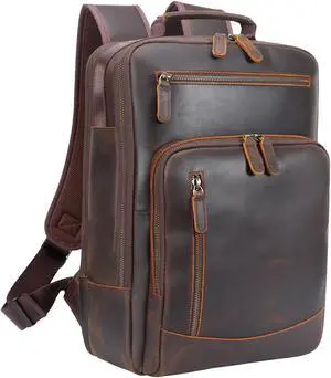 TIDING Full Grain Leather Backpack for Men, Vintage 15.6 Inch Laptop Bag Casual Bookbag Work Business Daypacks
