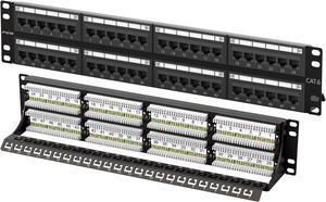 FGB 2U 48 Port Cat6 Patch Panel, 19" Rackmount or Wall Mount Patch Panel, Network Patch Panel for Gigabit Network Switch
