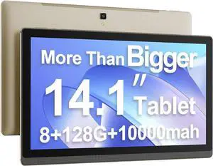 14.1 Inch Android 12 Tablet, 2023 Computer MESWAO Big Tablet with 1080P IPS HD Display, Large Screen Tablet with 8 Core, 6+128G, 512G TF Card Support and 10000mah Long Battery for Work/Live Stream