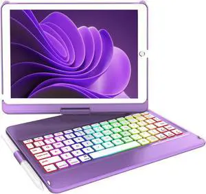 Keyboard Case for iPad 9th,7 Color Backlight iPad Keyboard for 10.2-inch 9th /8th /7th /Air 3/Pro 10.5-inch,360deg Rotatable Protective Cover with Apple Pencil Holder(Purple)
