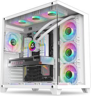GOPIE ATX PC case, no Fan Included X07 Full Tower Gaming Computer Chassis with 270deg Panoramic Tempered Glass, Gaming Desktop pc Hosting case Compatible with 360mm RAD -Support ATX/MATX Mobo