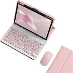KMXDD Keyboard Case Mouse Compatible with iPad (A16) 11th Generation 11 Inch 2025/ iPad 10th Generation 10.9 Inch 2022 Case with Mouse Removable Bluetooth Keyboard Color Keys,Pink