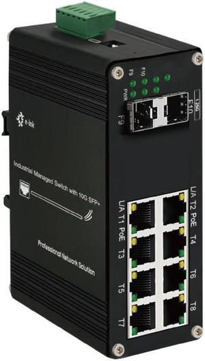 Industrial Gigabit Managed PoE Switch - 8 Ports 10/100/1000Mbps Web Management DIN Rail PoE Switch with 2 SFP Slots, Network PoE Switch Support Ring Network, VLAN, STP/RSTP