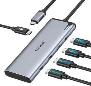 USB C Hub Dual Monitor Adapter with 4K@60Hz USB4 Display Ports Video Output,100W PD, 10Gbps Data Transfer, USBC Splitter Multiport Dongle for MacBook Pro, iPad Pro and More Type C Devices