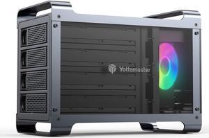 Yottamaster 4 Bay Hard Drive Enclosure, Aluminum 2.5"& 3.5" SATA HDD/SSD External Enclosure with RGB Fan, Support 72TB Direct Attached Storage DAS for RGB Gaming-Style PC DIY Expert & Gamer [DF4U3]