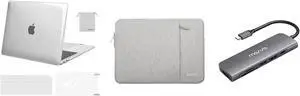MOSISO Compatible with MacBook Air 13 inch Case 2020-2018 Release A2337 M1 A2179 A1932, Plastic Hard Case&Keyboard Cover&Waterproof Polyester Vertical Bag&6in1 Type-C Multiport Adapter, Gray