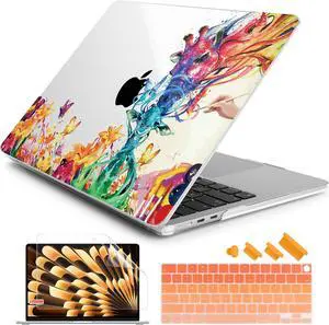 Batianda Premium Case for New MacBook Air 15 inch 2023 with M2 Chip Model A2941, Designed Protective Plastic Hardshell & Keyboard Cover & Screen Protector, Colorful Deer