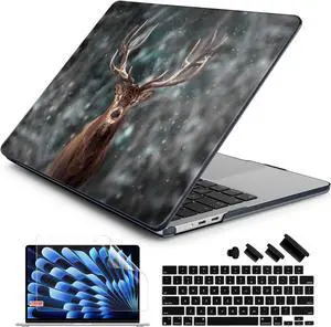 Batianda Premium Case for New MacBook Air 15 inch 2023 with M2 Chip Model A2941, Designed Protective Plastic Hardshell & Keyboard Cover & Screen Protector, Elk