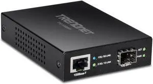 TRENDnet 10GBASE-T to SFP+ Fiber Media Converter, TFC-10GSFP, 1 x 10G RJ-45 Port, 1 x 10Gbps SFP+ Slot, NDAA & TAA Compliant, Power Adapter Included