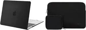 MOSISO Compatible with MacBook Air 13 inch Case 2020 2019 2018 Release A2337 M1 A2179 A1932, Plastic Hard Shell Case & Neoprene Sleeve Bag with Small Case, Black