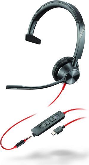 Plantronics Poly (Plantronics + Polycom) Blackwire 3315 Wired, Single Ear (Mono) USB-C Headset- Connect to PC/Mac via USB-C or Mobile/Tablet via 3.5 mm Connector, Zoom & More (214015-101)