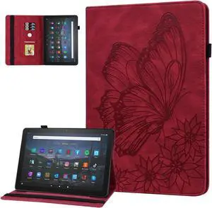 Dteck for Fire Max 11 (13th Generation) Tablet Case 11" 2023, PU Leather Protective Fold Stand Case with Adjustable Viewing Angles, 4 Card Slots, Cute Butterfly Lightweight Slim Thin Folio Case, Red