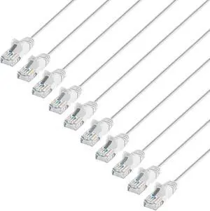Intellinet Slim Cat6 Ethernet Network Patch Cable - 10-Pack - 10Gbps & 250MHz, Snagless Boot, 30AWG Pure Bare Copper Wire, Gold-Plated Contacts, Lifetime Mfg Warranty - 7ft, 10 Pack, White