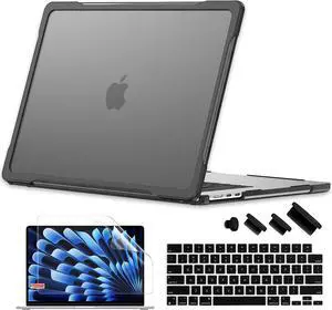 Batianda Ultimate Laptop Case for M4 MacBook Air 15 inch 2025 A3241 2024 M3 A3114 2023 M2 A2941 Model Matte Carbon Fiber Edges Shockproof Anti-Scratch and Anti-Fingerprint, Black