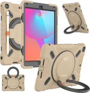 PEPKOO Triple Shockproof Case for iPad 5th/6th Generation 9.7 inch 2017 2018, iPad Air 2 Gen, Heavy Duty Kid Boy Girl Cover with Pencil Holder/Handle Kickstand/Shoulder Strap, Camel