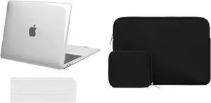 MOSISO Compatible with MacBook Air 13 inch Case 2018-2020 Rlease A2337 M1 A2179 A1932, Plastic Hard Shell Case&Neoprene Bag Cover with Small Case&Keyboard Cover, Crystal Clear&Black