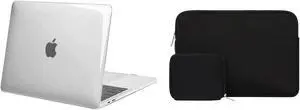 MOSISO Compatible with MacBook Pro 13 inch Case 2016-2020 Release A2338 M1 A2289 A2251 A2159 A1989 A1706 A1708, Plastic Hard Shell Case&Neoprene Bag Cover with Small Case, Crystal Clear&Black