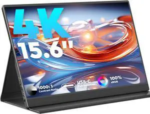 HONGO 4K Portable Monitor, 15.6'' 3840x2160 UHD Monitor, 100% sRGB, 1000:1 Contrast Ratio IPS Computer Display HDR, Travel Monitor External Screen for Laptop, PC, PS5, Mac, Xbox