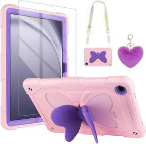 WESADN for Samsung Galaxy Tab A9 Plus Case for Kids 11 Inch 2023 with Screen Protector/Butterfly Kickstand/Lanyard/Keychain Shockproof Rugged Protective Cover for Samsung Galaxy Tab A9+ 11" Pink