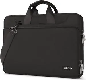 MOSISO 360 Protective Laptop Shoulder Bag Compatible with MacBook Air 15 M4 A3241 M3 A3114 M2 A2941/Pro 16 inch M4 M3 M2 M1, 15-15.6 inch Notebook,Matching Color Sleeve with Belt, Black