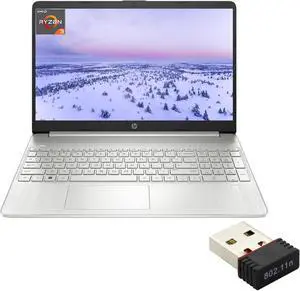 HP 2024 Laptop, 15.6" HD Display, AMD Ryzen 3 5300U (4 cores), 16GB RAM, 1TB SSD, AMD Radeon Graphics, Wi-Fi, Bluetooth, Numeric Keypad, Windows 11 Home with USB WiFi Adapter