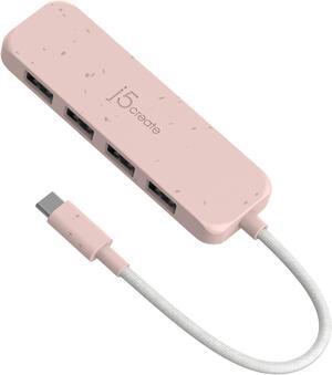 j5create 4-in-1 Pink USB-C to 4-Port Type-A Hub(Eco-Friendly), 4 USB-A with 10Gbps SuperSpeed, USB-C Dongle | Compatible with MacBook Pro/Air, iPad, Mac Mini and More Type C Devices(JCH341ER)