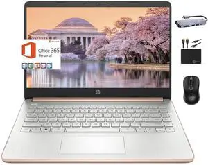 HP 2024 Premium 14" Micro-Edge Portable Laptop Student Business, Intel Quad-Core N4120, 16GB RAM, 384GB (128GB eMMC+ 256GB Card), WiFi, Windows 11S + 1 Year Office 365, MarxsolAccessory Rose Gold