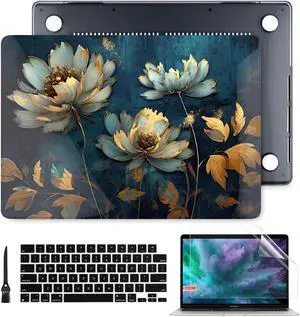 Batianda for New MacBook Pro 14 inch Case 2024 2023 2021 Release with M4 M3 M2 M1 Pro/Max Chip,Creative Designed Clear Hard Shell with Keyboard Cover & Screen Protector, Blooming Flowers