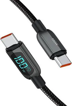 CableCreation 6.6FT USB C to USB C Cable 2-Pack PD 100W with LED Display, Durable USB C Cable Braided with Display for iPad Air, Pro, MacBook Pro, Galaxy S23 Pixel Steam Deck PS5 2m Black